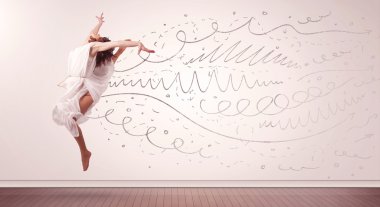 El çizgileri ve oklarla atlayan güzel bir kadın ortaya çıkıyor.