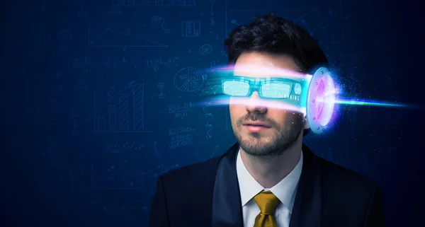 Man from future with high tech smartphone glasses — Stock Photo, Image