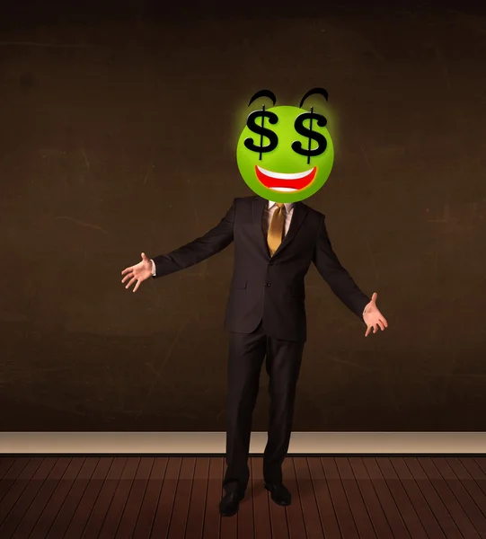 Man med dollartecken smiley ansikte — Stockfoto