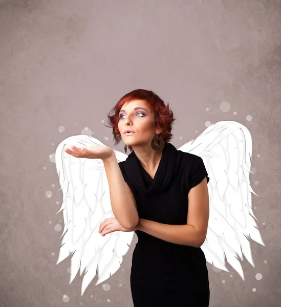 Linda chica con ángel ilustrado —  Fotos de Stock