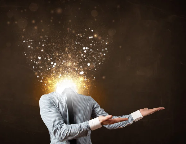 Business man with glowing exploding head — Stock Photo, Image