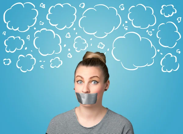 Funny person with taped mouth — Stock Photo, Image