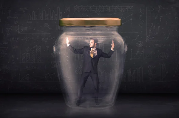 Business man closed into a glass jar concept — Stock Photo, Image