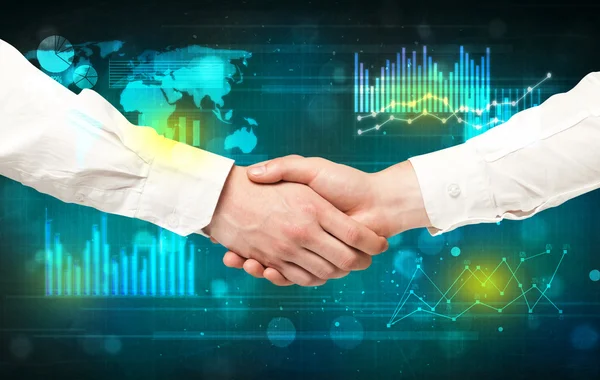 Handshake with diagrams — Stock Photo, Image