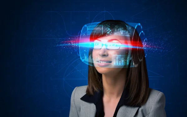 Woman with high tech smart glasses — Stock Photo, Image