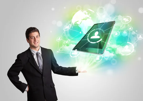 Business man showing modern tablet technology concept — Stock Photo, Image