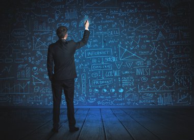 Ekonomi projesi geçmişi olan iş adamı çizimi