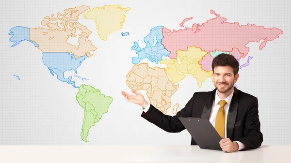 Business man with colorful world map background Stock Image