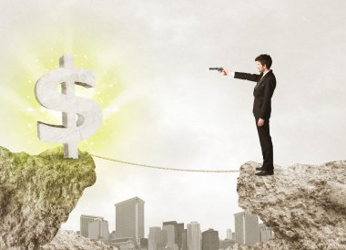 Bir dolar işareti ile rock dağda işadamı