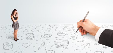 Küçük işkadını eldeki çizilmiş simgeler ve semboller