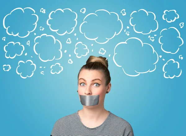 Funny person with taped mouth — Stock Photo, Image