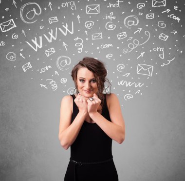 soyut beyaz ortam simgesini karalamalar ile genç ve güzel kız