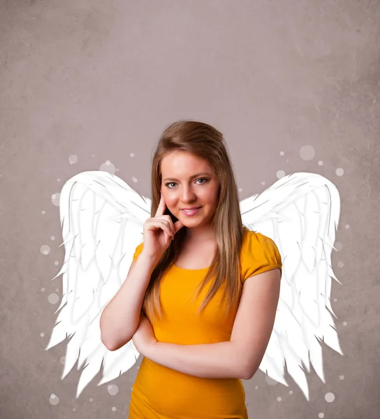 Roztomilý člověk s andělskými ilustrovanými křídly — Stock fotografie