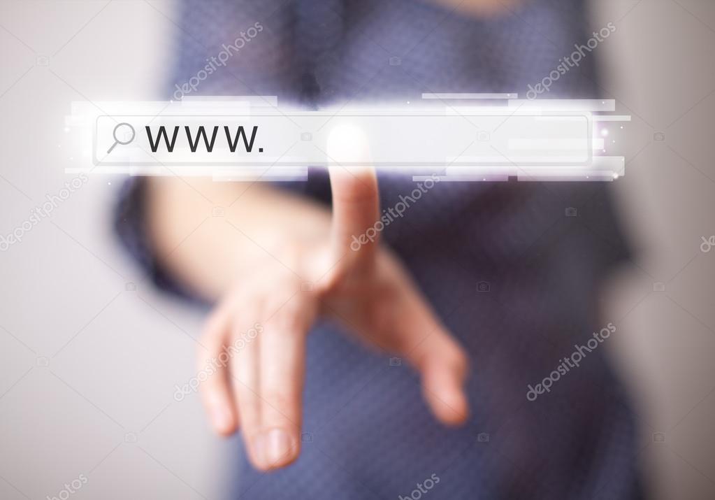 Young businesswoman touching web browser address bar with www si