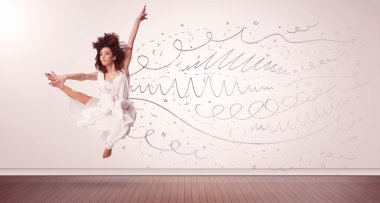 El çizgileri ve oklarla atlayan güzel bir kadın ortaya çıkıyor.