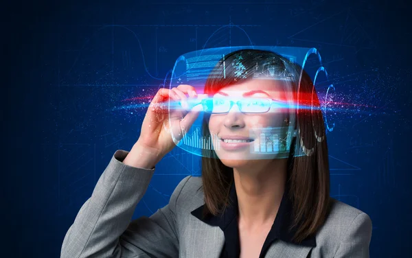 Woman with high tech smart glasses — Stock Photo, Image