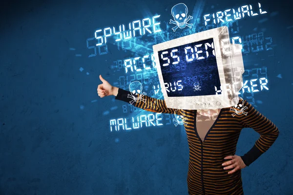 Monitor head person with hacker type of sign on the screen — Stock fotografie