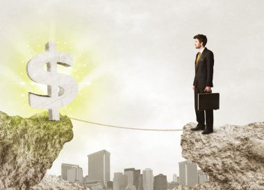 Bir dolar işareti ile rock dağda işadamı