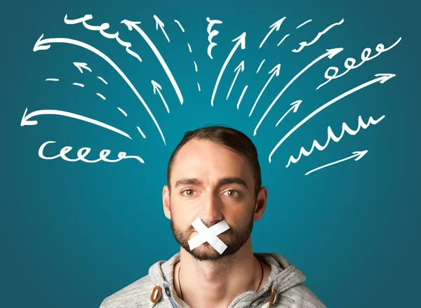 Young man with glued mouth — Stock Photo, Image