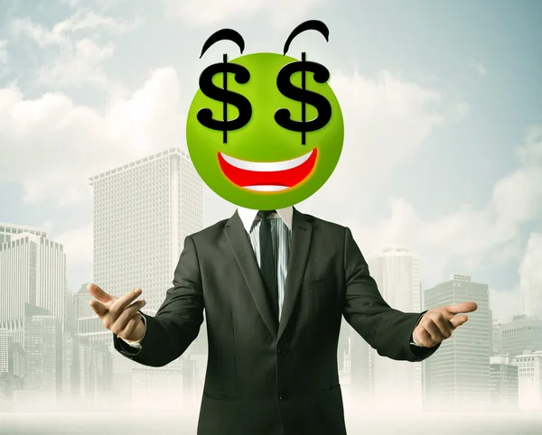 Hombre con signo de dólar cara sonriente —  Fotos de Stock