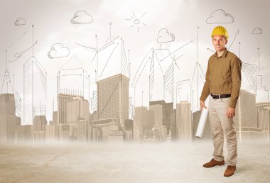 Şehir backgro ile inşaat sahasında planya işletme mühendisi