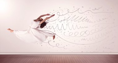 El çizgileri ve oklarla atlayan güzel bir kadın ortaya çıkıyor.