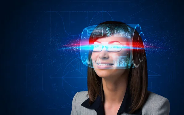 Woman with high tech smart glasses — Stock Photo, Image