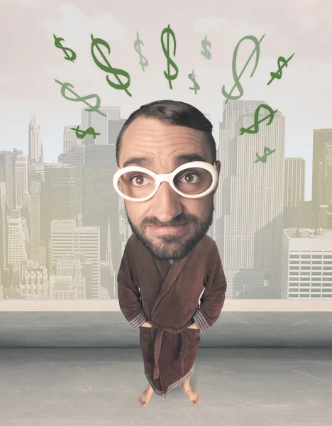 Big head person with idea dollar marks — Stock Photo, Image