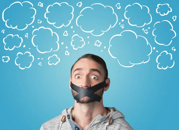 Funny person with taped mouth — Stock Photo, Image