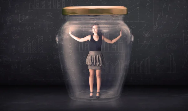 Businesswoman shut inside a glass jar concept — Stock Photo, Image