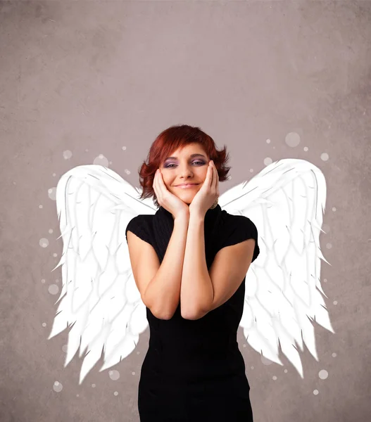 Persoon met engel geïllustreerd vleugels op grungy achtergrond — Stockfoto