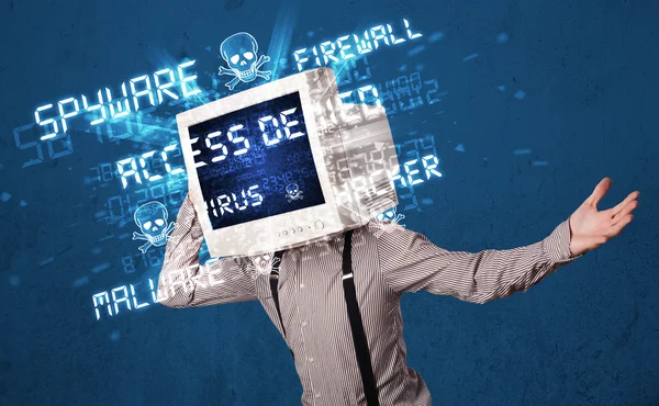 Monitor head person with hacker type of sign on the screen — Stock fotografie