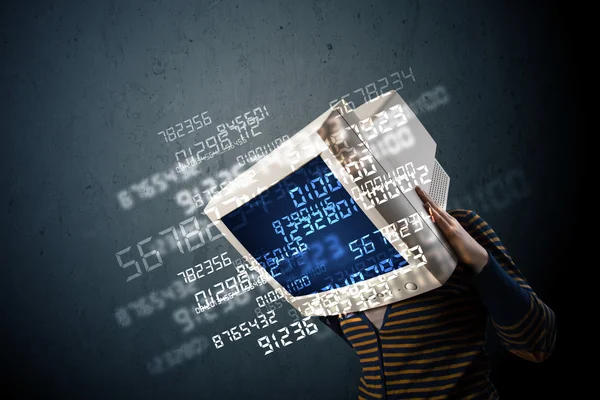 Human cyber monitor pc calculating computer data concept — Stock Photo, Image