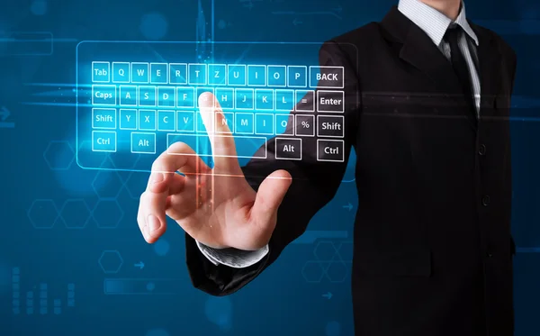 Businessman pressing virtual type of keyboard — Stock Photo, Image