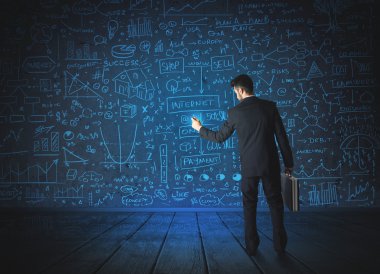 Ekonomi projesi geçmişi olan iş adamı çizimi