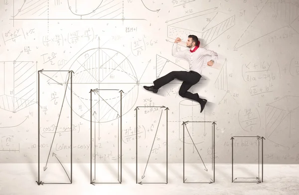 Швидкий бізнесмен стрибає вгору по мальованих діаграмах — стокове фото