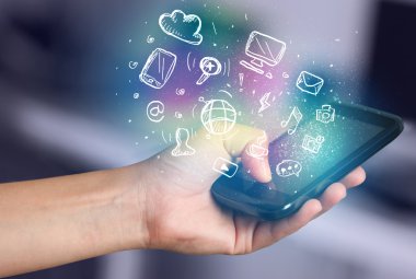 El smartphone Medya simgeler ile tutarak 