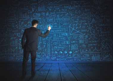 Ekonomi projesi geçmişi olan iş adamı çizimi