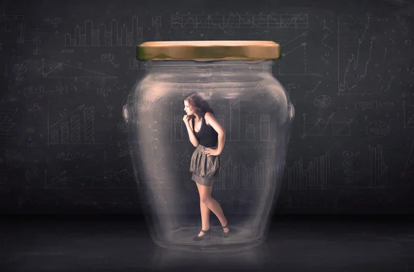 Businesswoman shut inside a glass jar concept — Stock Photo, Image