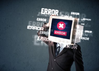 pc monitör t onun baş ve hata iletileri ile iş adamı