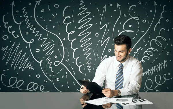 Geschäftsmann mit lockigen Linien und Pfeilen — Stockfoto