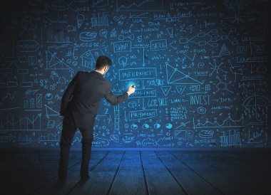 Ekonomi projesi geçmişi olan iş adamı çizimi