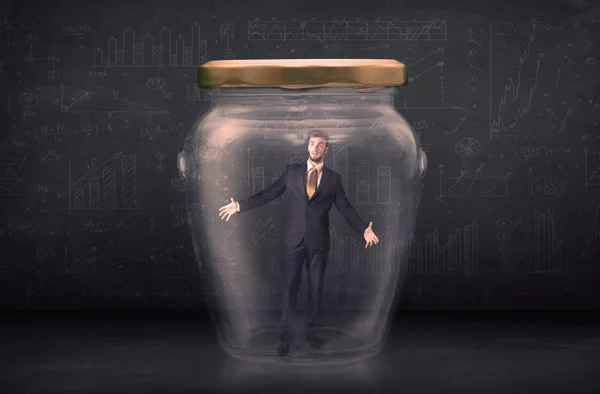 Business man closed into a glass jar concept — Stock Photo, Image