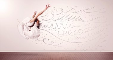 El çizgileri ve oklarla atlayan güzel bir kadın ortaya çıkıyor.