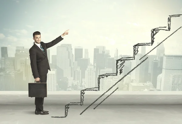 Hombre de negocios subiendo en concepto de escalera dibujada a mano — Foto de Stock