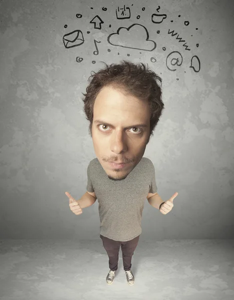 Big head person with social media marks — Stock Photo, Image