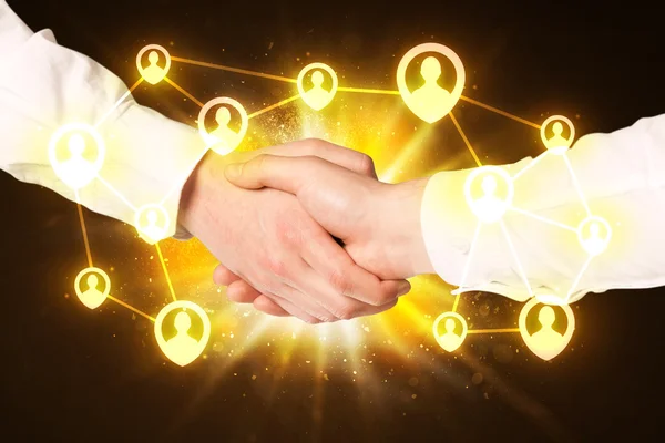 Social netwok connection handshake — Stock Photo, Image