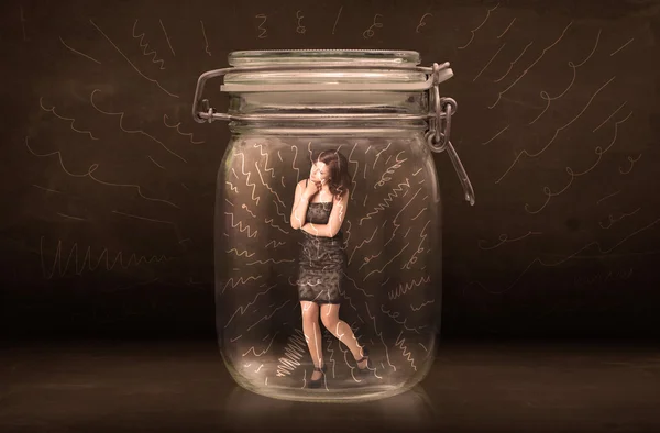 Businesswoman inside a jar with powerful hand drawn lines concep Stock Image