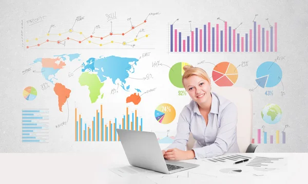 Business woman with colorful charts — Stock Photo, Image