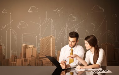 Binalar ve ölçümleri ile iş Çift